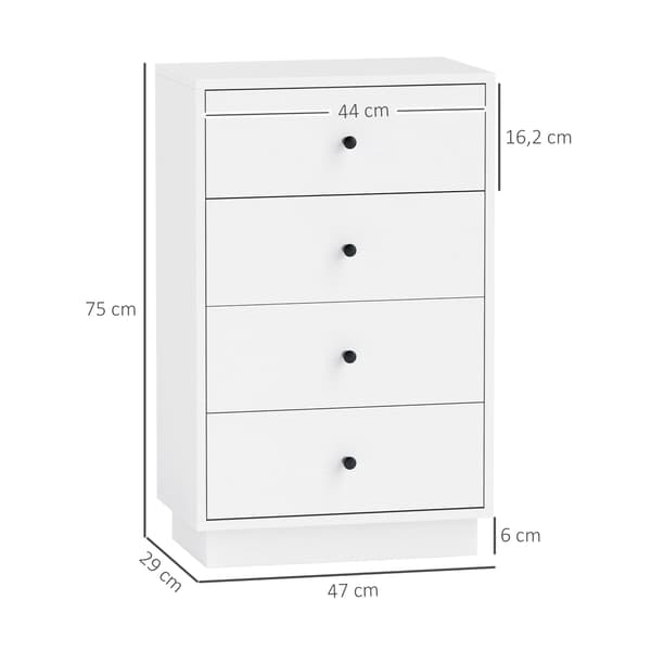 Kommode med 7 skuffer - Hvid | Farve: Hvid | Mål: 47x29x75 cm