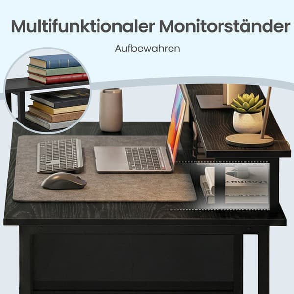 Computerbord med skuffer og skærmstativ | Sort | 140x60x90 cm