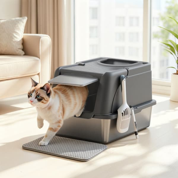 Kattetoilet i rustfrit stål | Sort | 41x61x36,5 cm