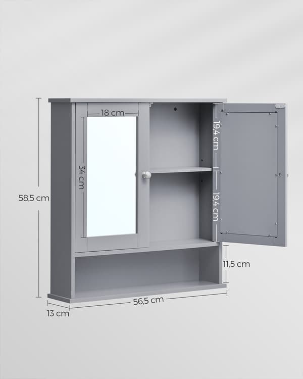 Spejlskab til vægmontering - grå MDF - pladsbesparende - 13 x 56,5 x 58,5 cm