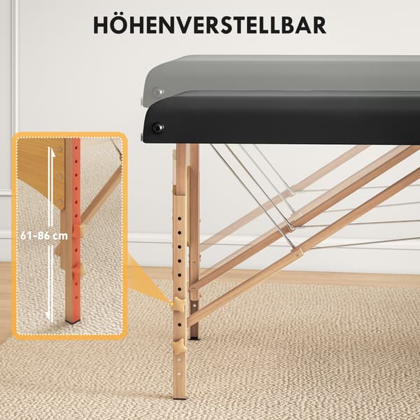 Justerbart sammenklappeligt massagebord | Farve: Sort, brun