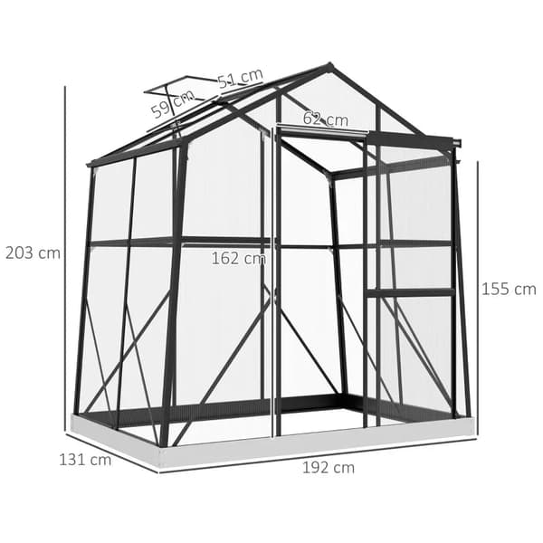 Polycarbonat drivhus - Havedrivhus med skydedør | Farve: Sort | Mål: 192x131x203 cm