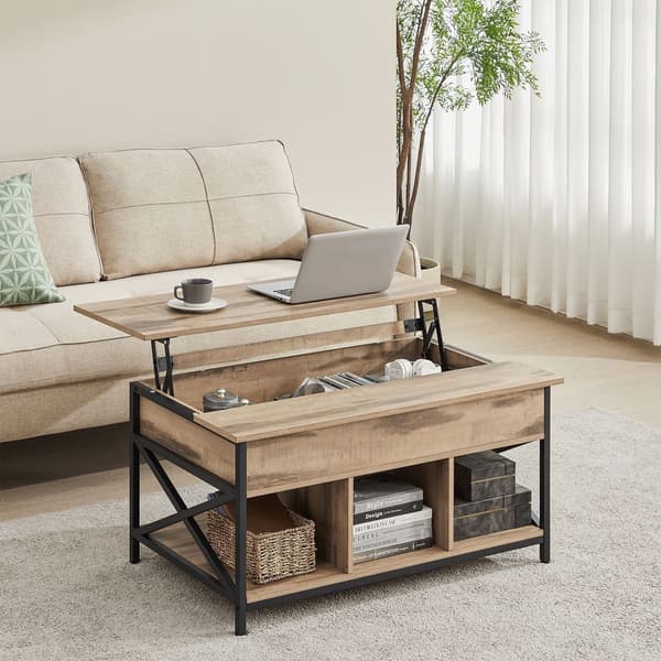 Sofabord 2 niveauer, justerbart - spånplade/stål - kamelbrun/sort - 60x100x48-62 cm
