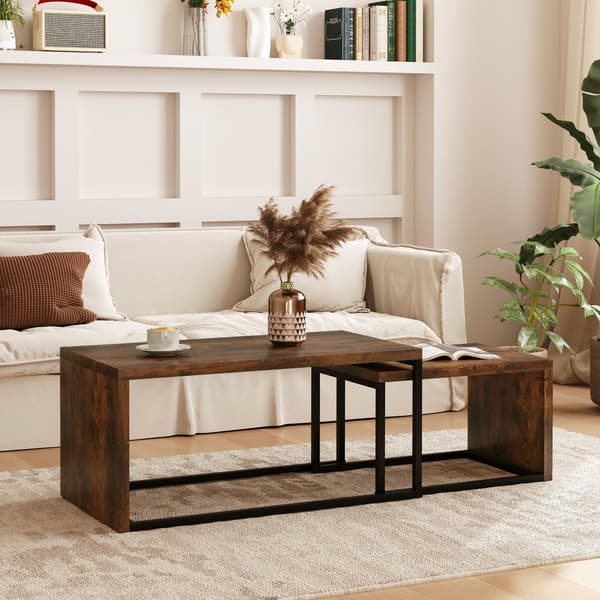 Sæt med 2 sofaborde - Sideborde | Farve: Sort+Brun | Mål: 90x48x42 cm