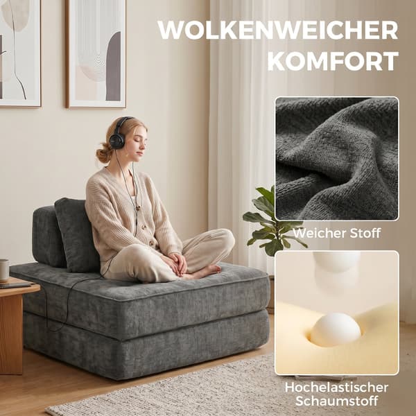 2-in-1-makuutuoli - Chenille-alaistuin | Väri: Harmaa | Mitat: 97x97x70 cm