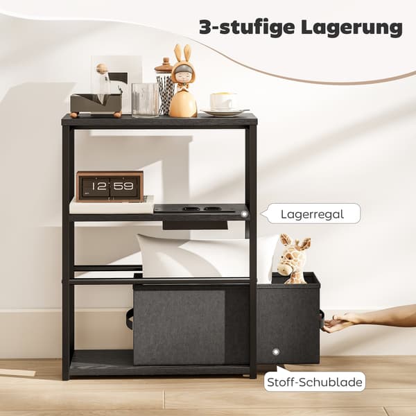 Sort sidebord med strømskinne | Farve: Sort | Mål: 45x18x60,2 cm