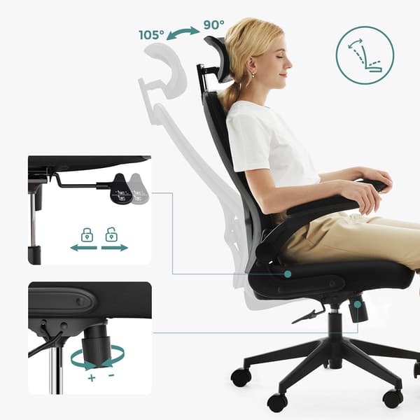 Ergonomisk kontorstol - sort - justerbar sædehøjde - stålstel