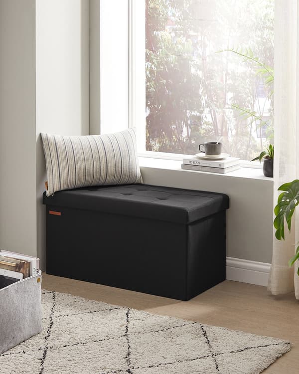 Opbevaringskaffel med siddefunktion - MDF & skum - 38x76x38 cm - sort