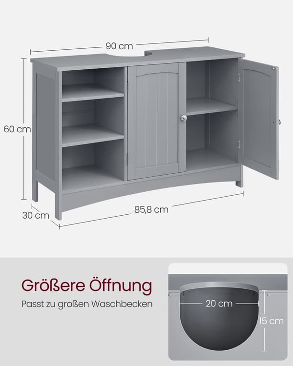 Håndvaskskab lysegrå MDF - badeværelsesmøbel - 30 x 90 x 60 cm