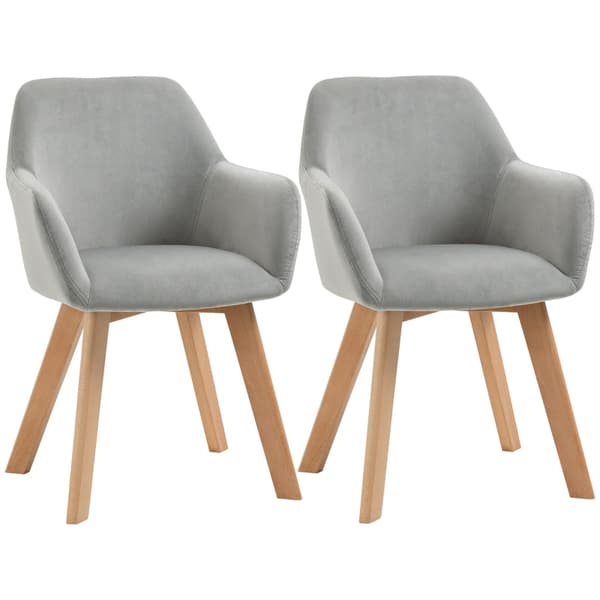 Sæt med 2 spisestuestole med fløjlspolstring | Farve: Grå | Mål: 57x54x80 cm