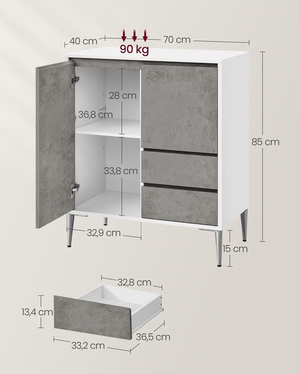 Spånplade opbevaringsskab - grå beton - 40 x 70 x 85 cm