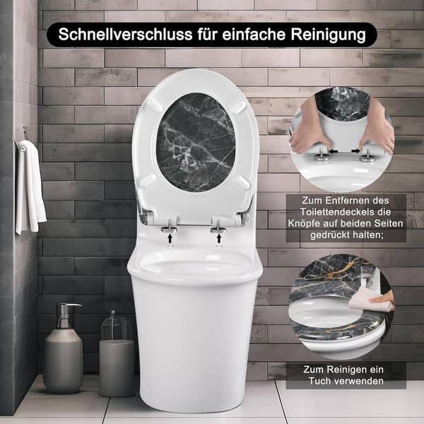 Toiletsæde med soft close og quick release, bæreevne 175 kg