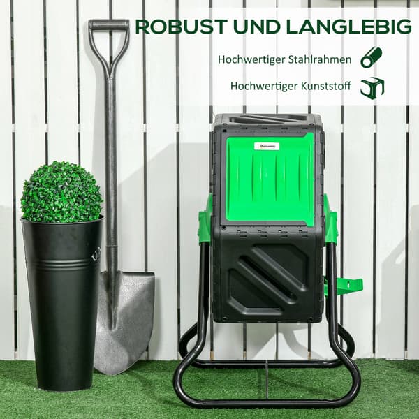 65-liters roterende kompostbeholder | Farve: Grøn, sort | Mål: 49x60x77 cm
