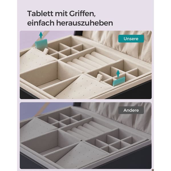 Smyckeskrin 2 plan med låda - MDF & sammet - svart