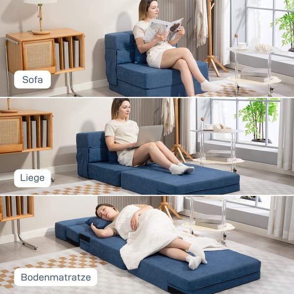 Gulv sovesofa - Blå sofa | Farve: Blå | Mål: 210x80x15 cm