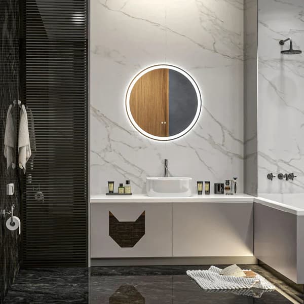 LED badrumsspegel med touchkontroll | Färg: Vit+Silver | Mått: 60x3x60 cm