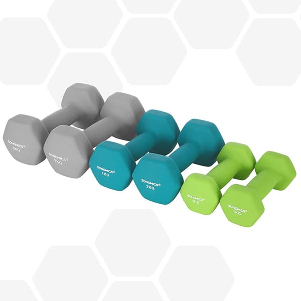 Hexagonale dumbbellset met rek – 1, 2 en 3 kg – krachttraining