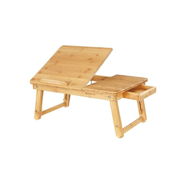 Fällbart laptopbord, justerbart, bambu, natur, 55 x 5,3 x 35 cm