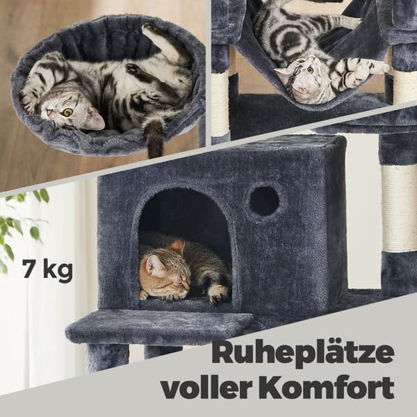 Kattekradsestolpe klatretårn 206 cm, 13 kradsestolper, sisal, 2 krammehuler