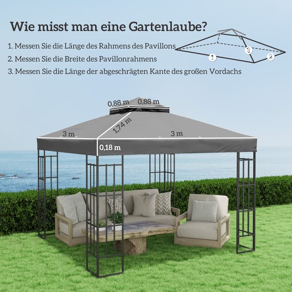 Varakatto huvimajalle 3 x 3 m | Väri: Harmaa