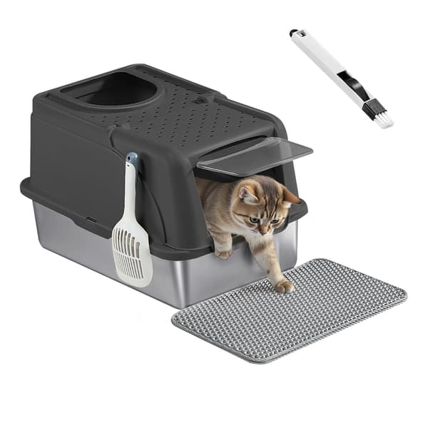 Kattetoilet i rustfrit stål | Sort | 41x61x36,5 cm