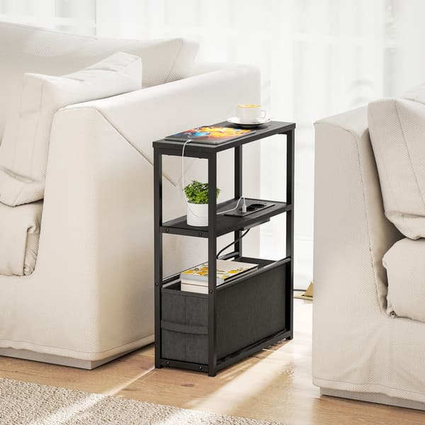Sort sidebord med strømskinne | Farve: Sort | Mål: 45x18x60,2 cm