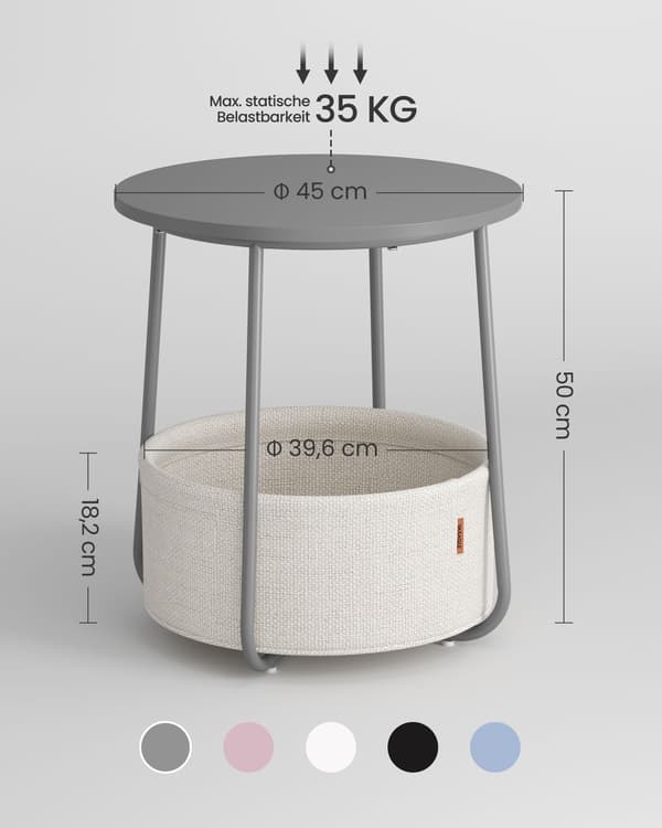 Sidebord 3-delt med stofkurv - spånplade og stål - 45 cm