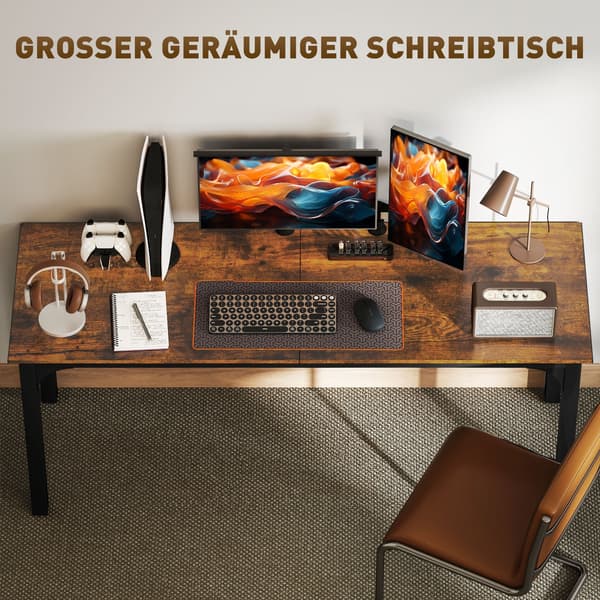 Computerbord, rustikt design | Farve: Brun, Sort | Mål: 180x60x75 cm