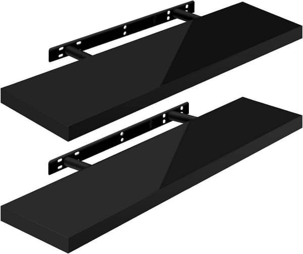 2-delt flydende væghyldesæt | Sort | 90x3,8x22,9 cm