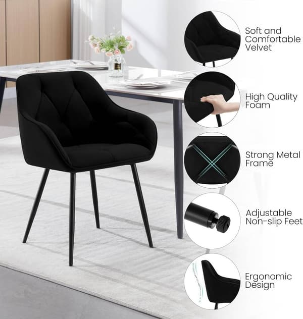 Ergonomisk spisestuestol med armlæn | Sort | 56x53x83,5 cm