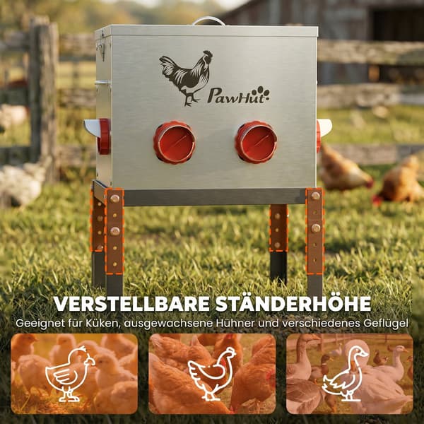 Hønsefoderautomat 18 kg med låsbart låg | Farve: Sølv | Mål: 25x42x55,5 cm