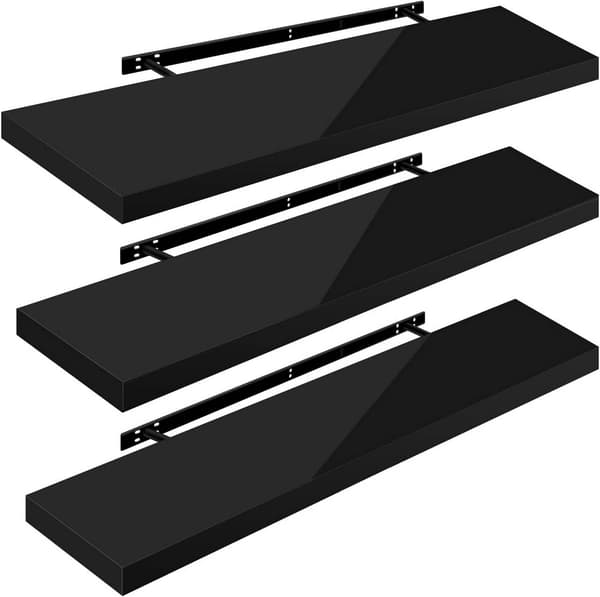 3-osainen kelluva seinähyllysarja | Musta | 110x22,9x3,8 cm