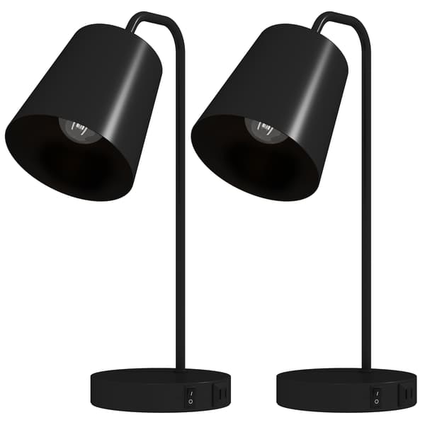 Bordlampesæt 2 stk med USB-A og USB-C - Sort | Farve: Sort | Mål: 15x28x41 cm