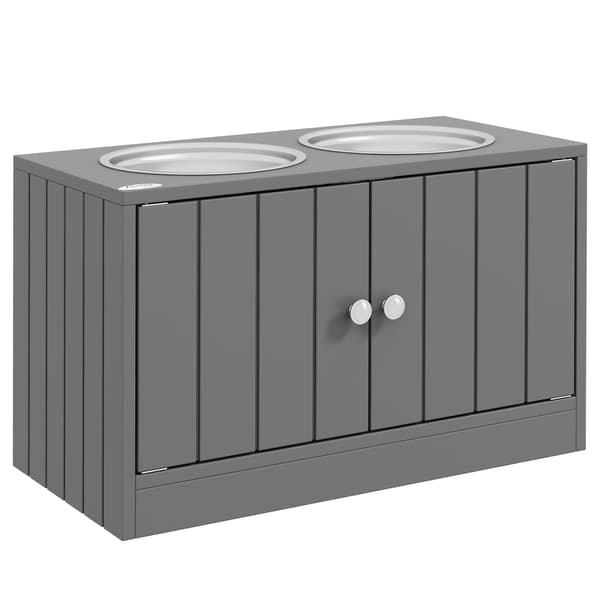 Forhøjet foderstation til hunde med 2 skåle i rustfrit stål | Farve: Grå | Mål: 30x60x35,5 cm