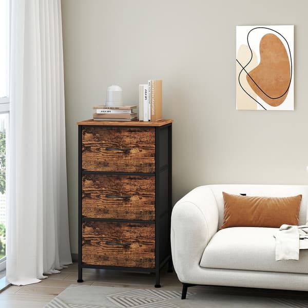 Kommode med 3 stofskuffer | Brun-sort | 39,6x30x73,7 cm