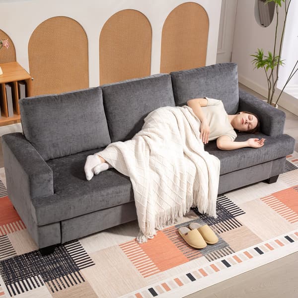 3-istuttava sohva chenille teräsrungolla, harmaa | Väri: Harmaa | Mitat: 213x82x90 cm