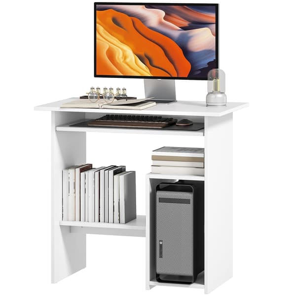 Computerbord - Computerbord med opbevaringsplads | Farve: Hvid | Mål: 80x45x75 cm