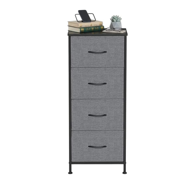 Kommode med 4 stofskuffer | Grå | 39,6x30x95,2 cm