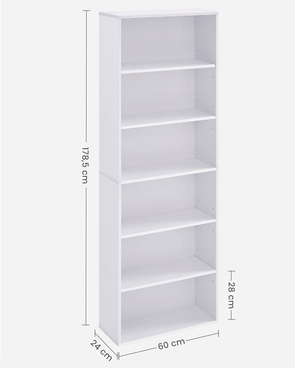 Bogreol opbevaringsstativ spånplade hvid 24 x 60 x 178,5 cm – robust
