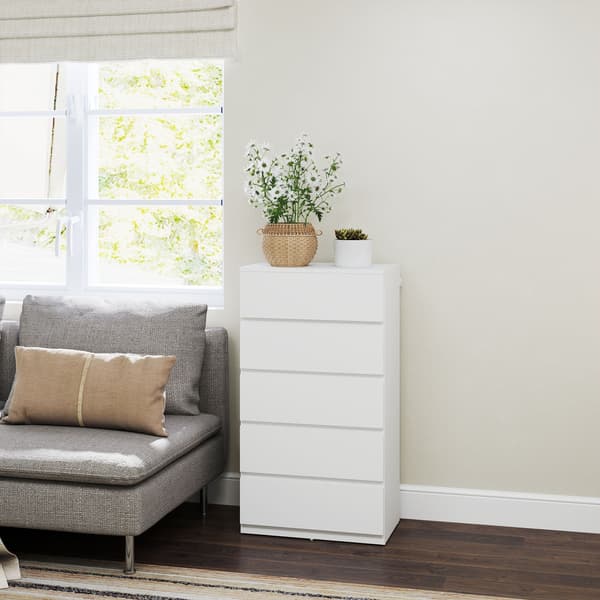 Kommode med 5 skuffer | Farve: Hvid | Mål: 34x55x100 cm