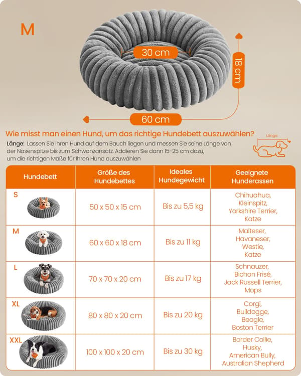 Vaskbar hundeseng 60 cm diameter | Due grå | 60x60x18 cm