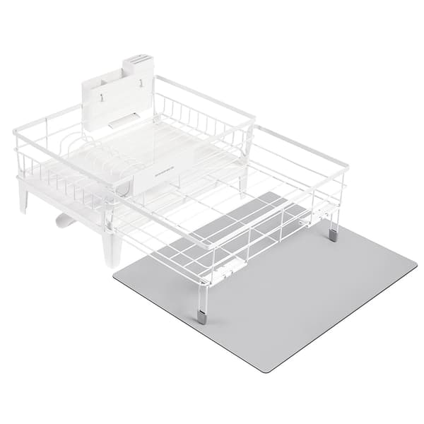 Utdragbart diskställ med droppbricka 360° vridbar | Vit-Grå | 42x31-56x20 cm