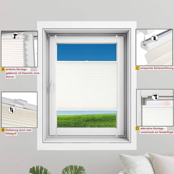 Laskostettu kaihdin ilman porausta Easyfix harmaa | 60x220 cm