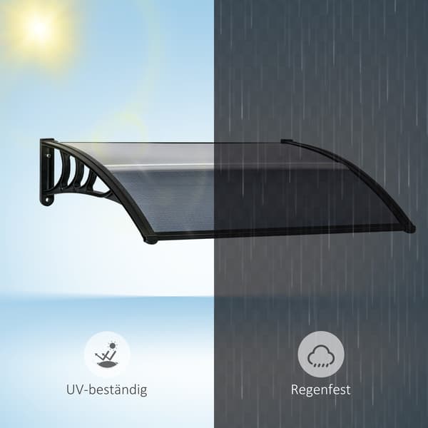 Polycarbonat markise til dør og vindue | Farve: Sort, Grå | Mål: 75x100x23 cm