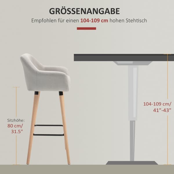 Sæt med 2 barstole med armlæn | Farve: Beige | Mål: 48x55x100 cm