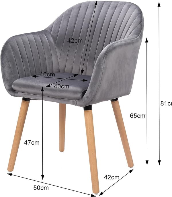 Set med 2 matsalsstolar i sammet | Mörkgrå | 40x40x81 cm