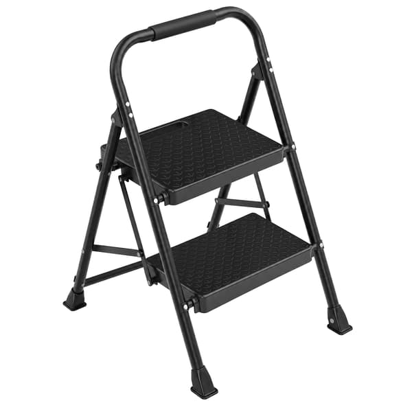 Foldestige med 2 trin i stål | Sort | 54,5x46,5x79 cm