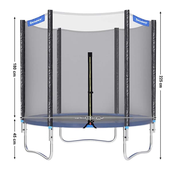 Trampolin med sikkerhedsnet - have - sort/blå - Ø 183 cm