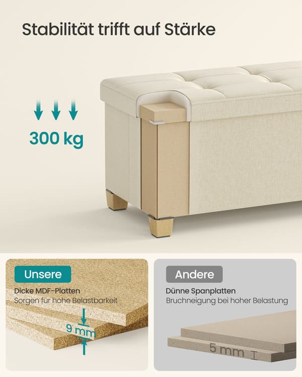 Sammenfoldelig sofa med opbevaringsplads linned look | Hell beige | 110x38x40 cm