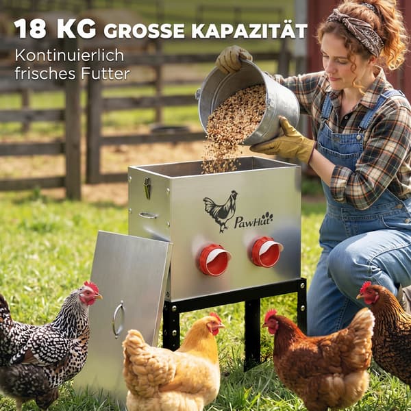 Hønsefoderautomat 18 kg med låsbart låg | Farve: Sølv | Mål: 25x42x55,5 cm